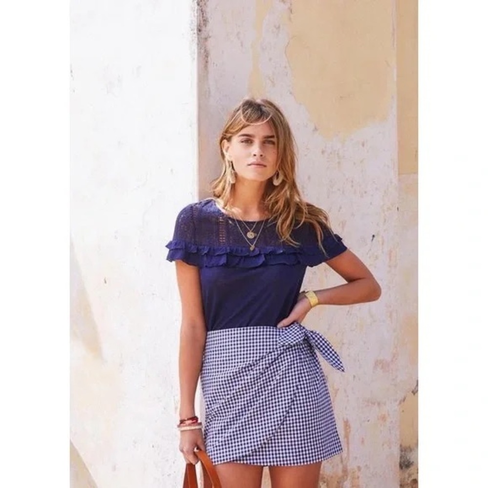 NWOT Sézane Pacome Skirt - Navy Gingham